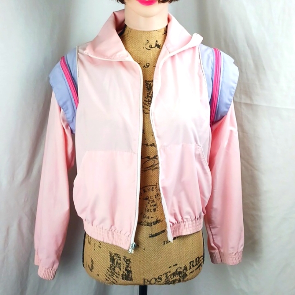 Vintage 80's Mac Gregor pink jacket with removable sleeves Vest, Barbie clothes
